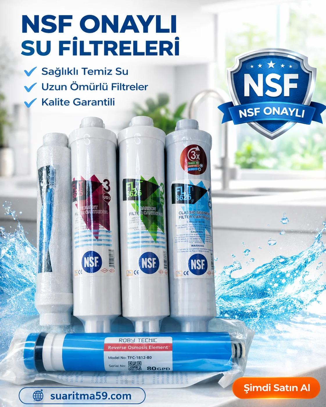 NSF onaylı su arıtma filtre setleri